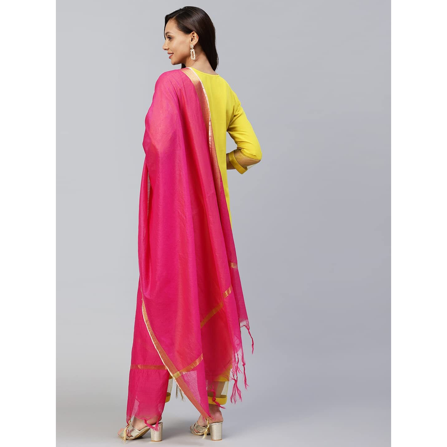 ANNI DESIGNER Women's Cotton Blend Embroidered Straight Kurta with Pant & Dupatta (TALPADE-YELLOW_S_Yellow_Small)
