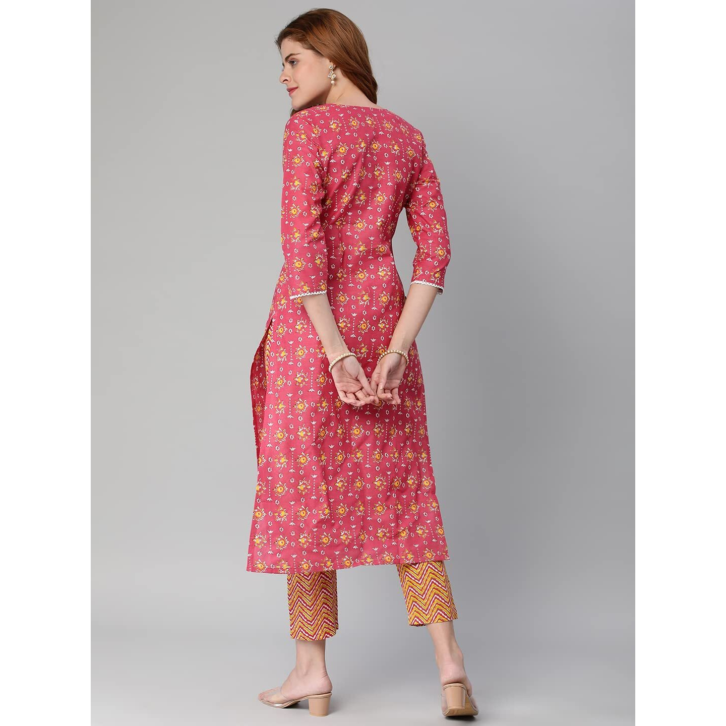 ANNI DESIGNER Women's Cotton Blend Traditional Straight Printed Kurta and Pant Set (Mikaa Pink_4XL_Pink_XXXX-Large)