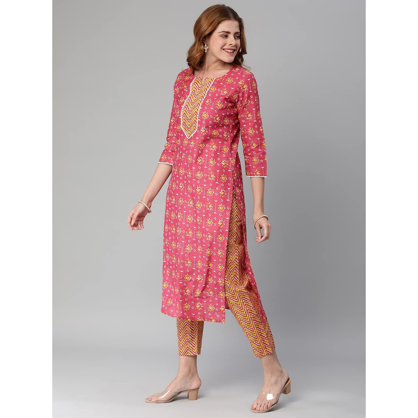 ANNI DESIGNER Women's Cotton Blend Traditional Straight Printed Kurta and Pant Set (Mikaa Pink_4XL_Pink_XXXX-Large)