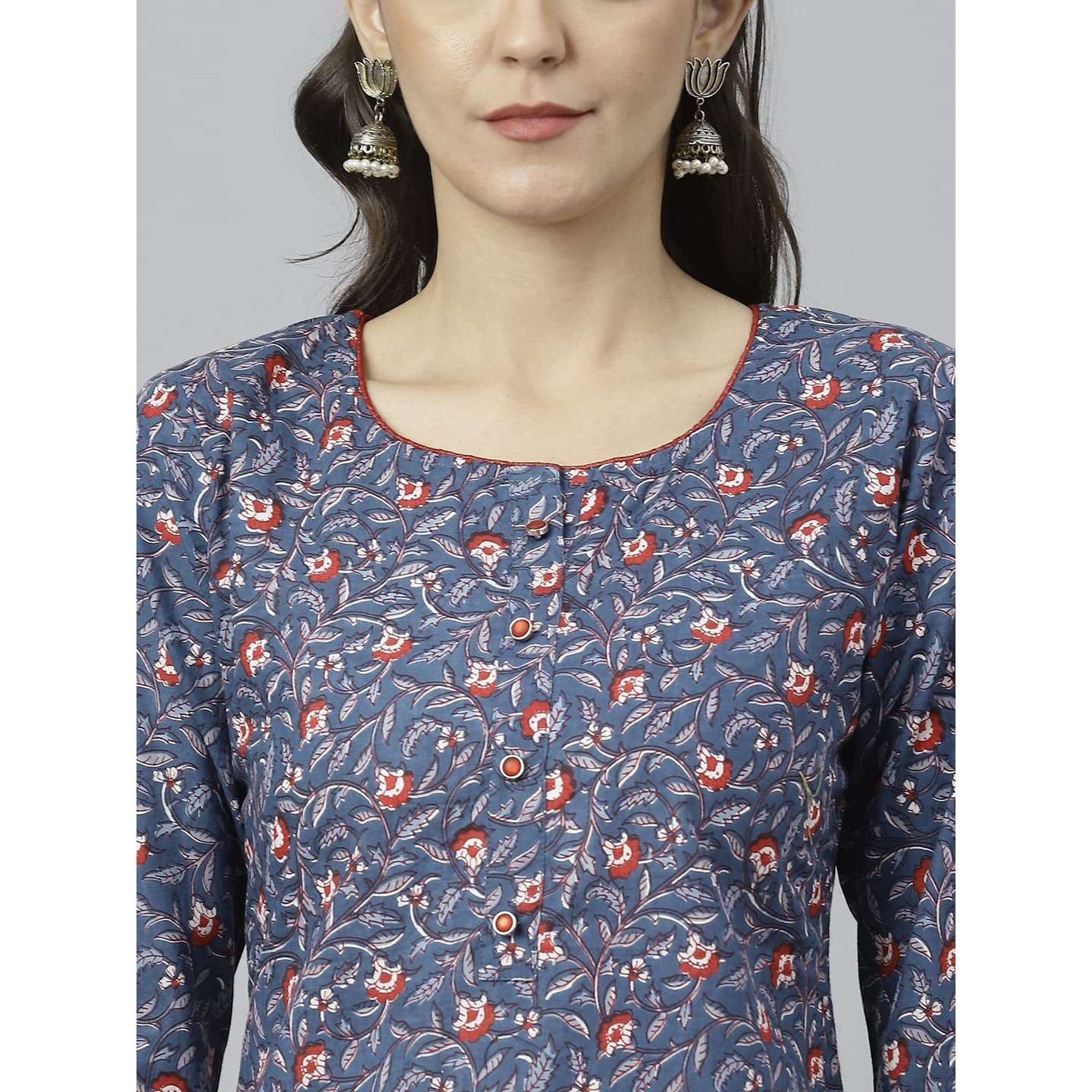 ANNI DESIGNER Women's Cotton Blend Straight Printed Kurta with Palazzo (QWERTY Blue_XL_Blue_X-Large)