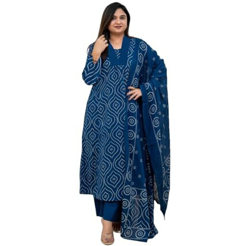 ANNI DESIGNER Women's Rayon Viscose Anarkali Printed Kurta with Pant & Dupatta (VANGALA Blue_XL_Blue_X-Large)