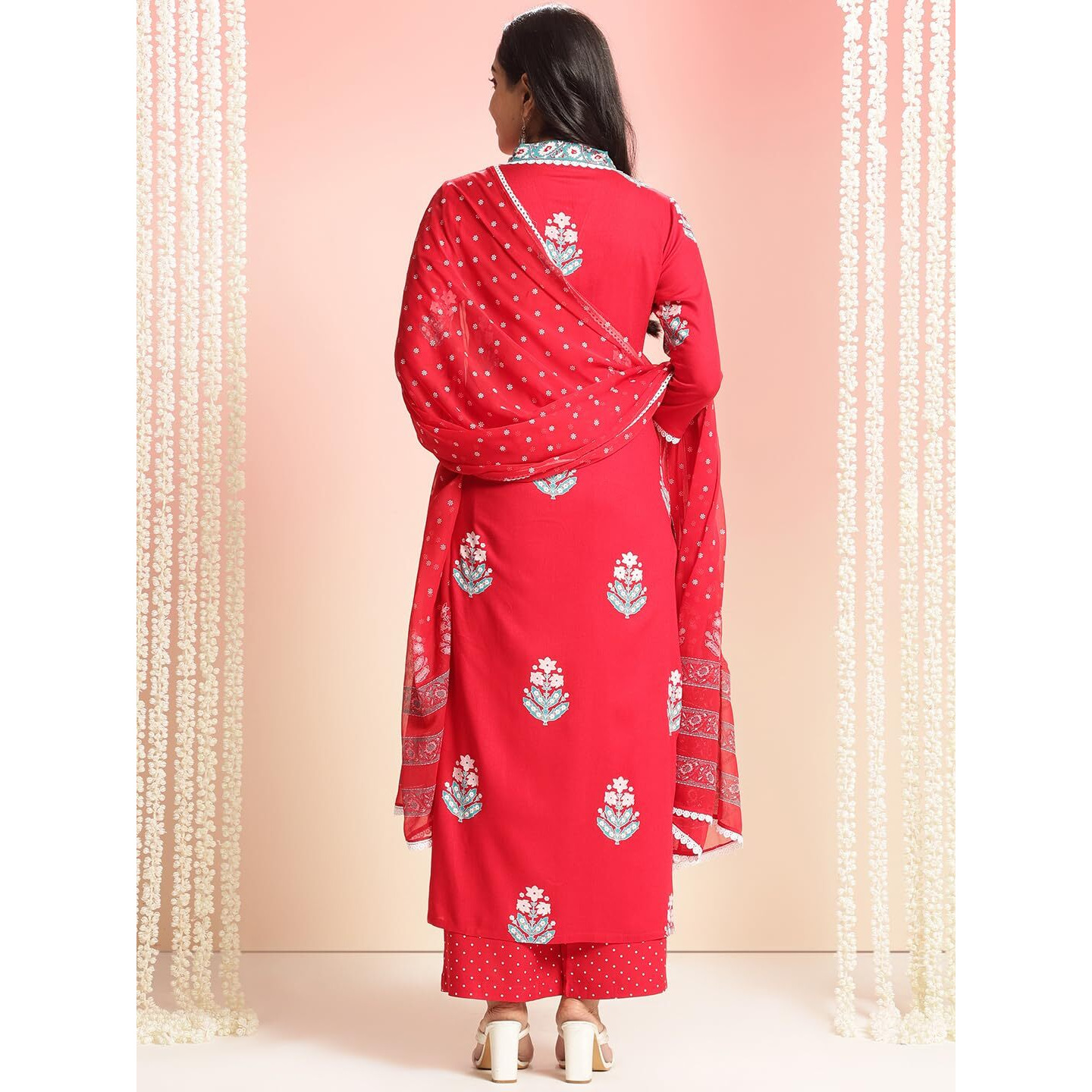 ANNI DESIGNER Women's Rayon Viscose Printed Straight Kurta with Pant & Dupatta (Belagavi Red-VKS05_M_Red_Medium)
