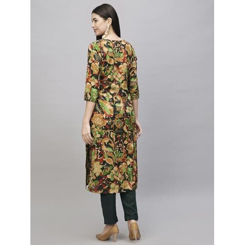 ANNI DESIGNER Women's Cotton Blend Straight Printed Kurta with Pant (Jabala Green_S_Green_Small)