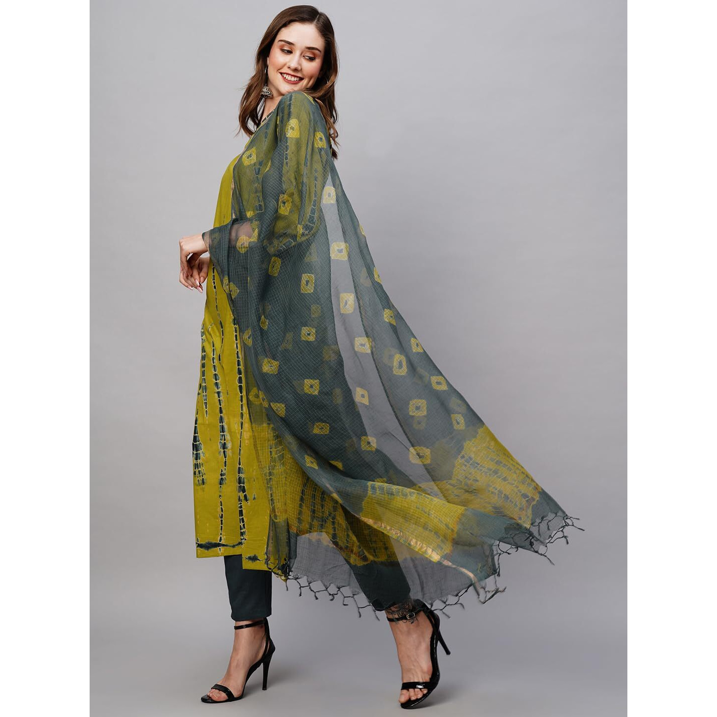 ANNI DESIGNER Women's Cotton Blend Staright Printed Kurta with Pant & Dupatta (Bhumi Green_S_Green_Small)