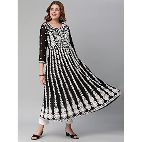 ANNI DESIGNER Women's Cotton Blend Embroidered Straight Kurti Pant Dupatta Set Combo Pack of 2 (Dhimi Pink & Kari Black_2106_Multicolor_XX-Large)