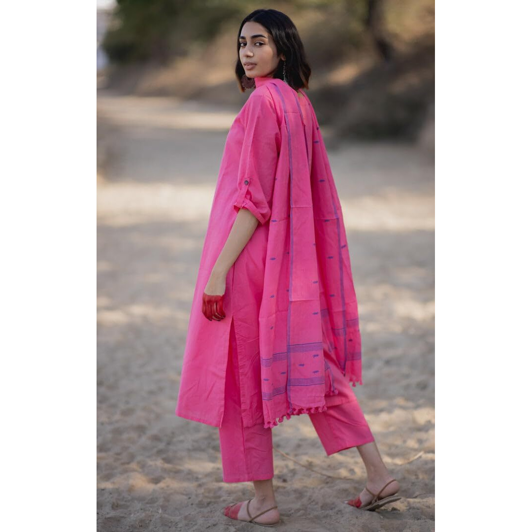 ANNI DESIGNER Women's Rayon Blend Solid Straight Kurta with Pant & Dupatta (JANEU Pink_XL_Pink_X-Large)