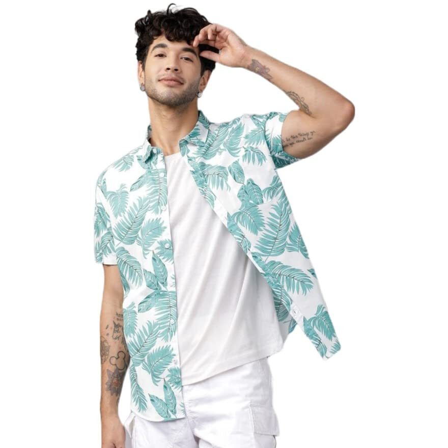 ANNI DESIGNER Men's Cotton Blend Digital Printed Stitched Half Sleeve Shirt (BWL White-NW3_XXL_White_XX-Large)