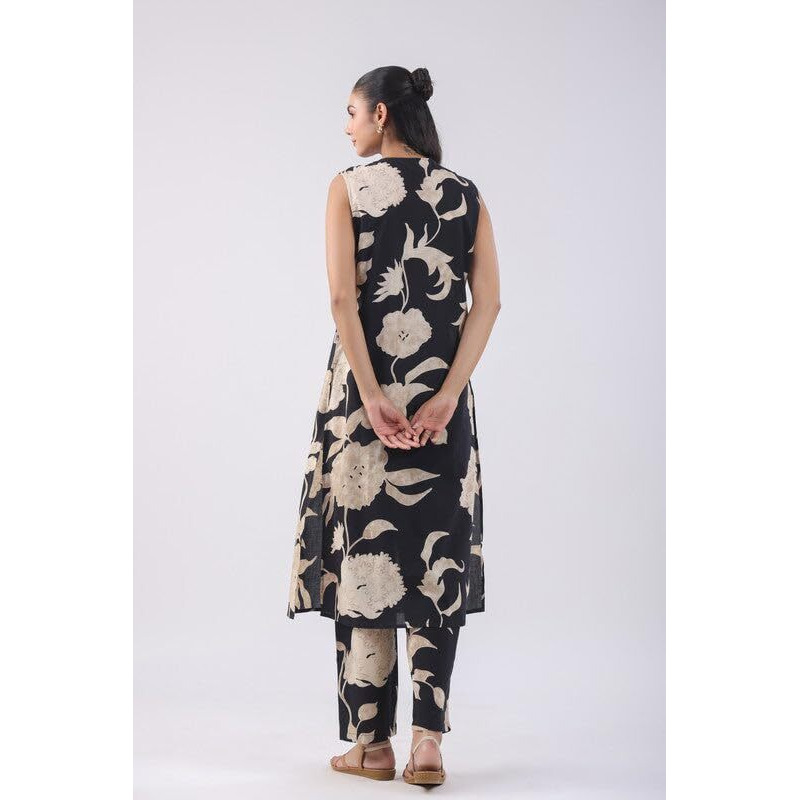 ANNI DESIGNER Women's Rayon Viscose Straight Printed Kurta with Pant (Teras Black_S_Black_Small)