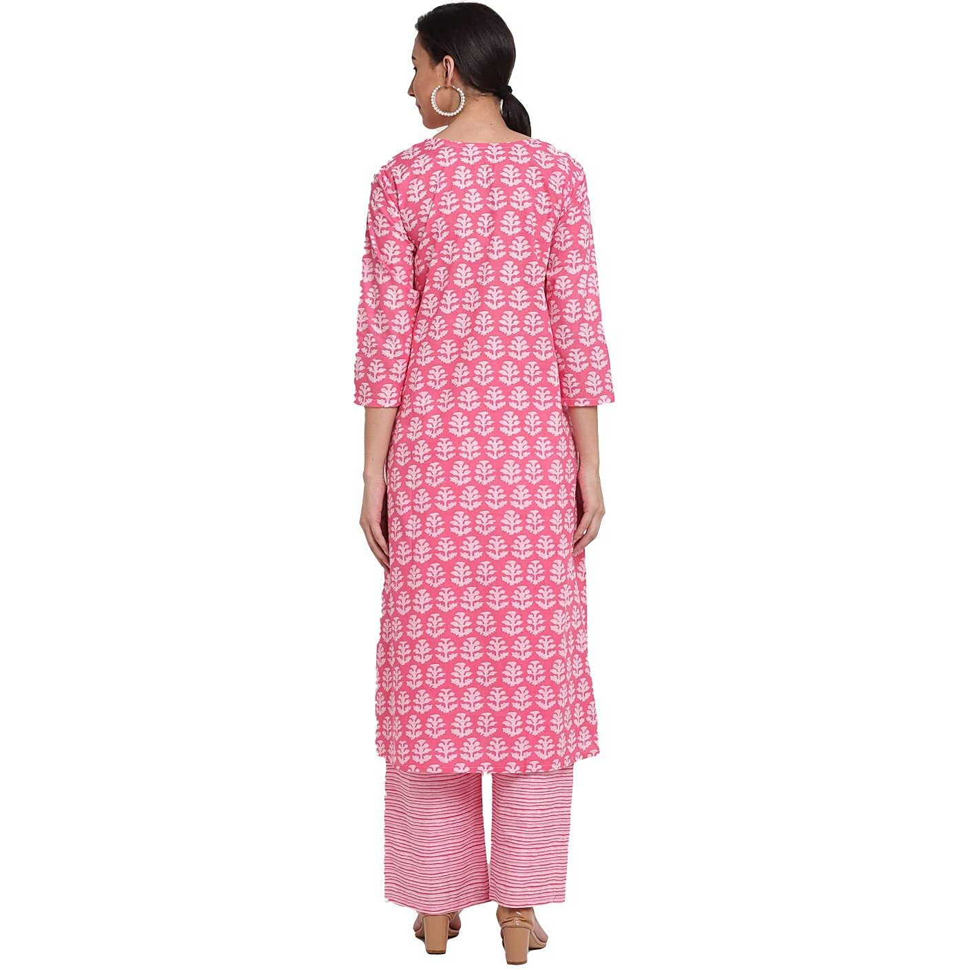 ANNI DESIGNER Women's Cotton Printed Straight Kurta with Palazzo (MAJVI Pink_M_Pink_Medium)