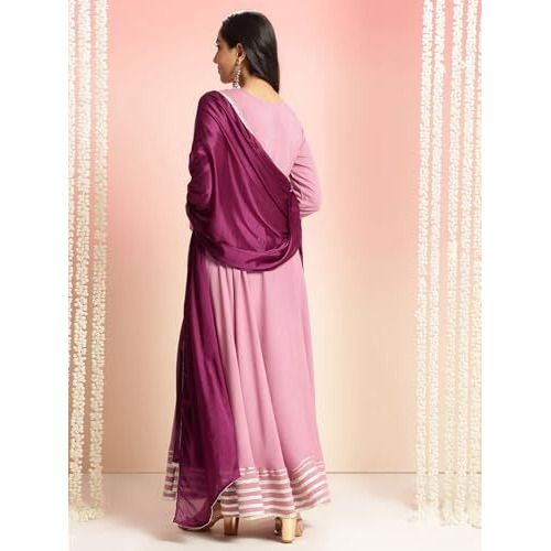 ANNI DESIGNER Women's Rayon Viscose Solid Anarkali Kurta with Pant & Dupatta (KUSPARI LAVENDER-VKS03_XXL_Lavender_XX-Large)