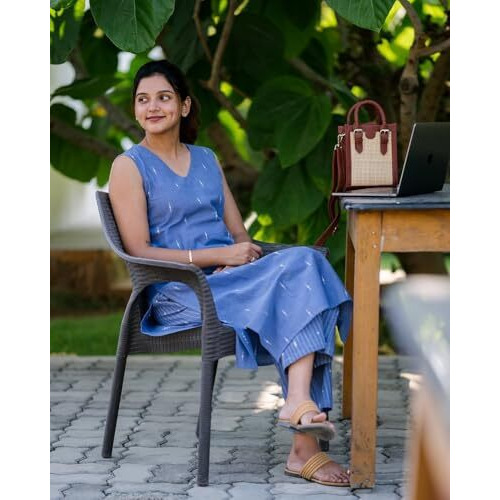 ANNI DESIGNER Women's Rayon Viscose Anarkali Printed Kurta with Pant (Numanta Blue_S_Blue_Small)