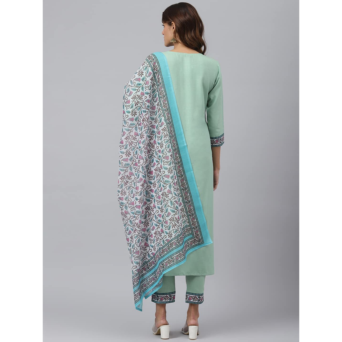 ANNI DESIGNER Women's Cotton Blend Straight Printed Kurta with Pant & Dupatta (Jam001-Green_XXL_Dark Blue_XX-Large)