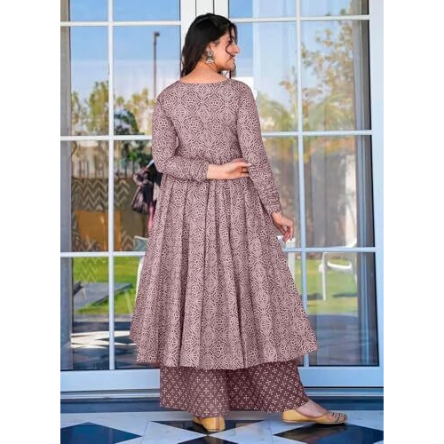 ANNI DESIGNER Women's Rayon Viscose Anarkali Printed Kurta with Palazzo & Dupatta (Sinners Purple_XXL_Purple_XX-Large)