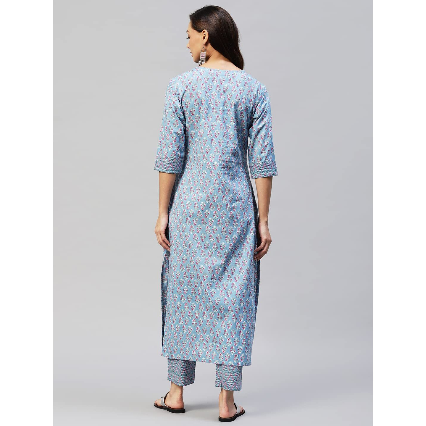 ANNI DESIGNER Women's Cotton Blend Straight Printed Kurta with Palazzo (Jooni Blue_3XL_ Blue_XXX-Large)
