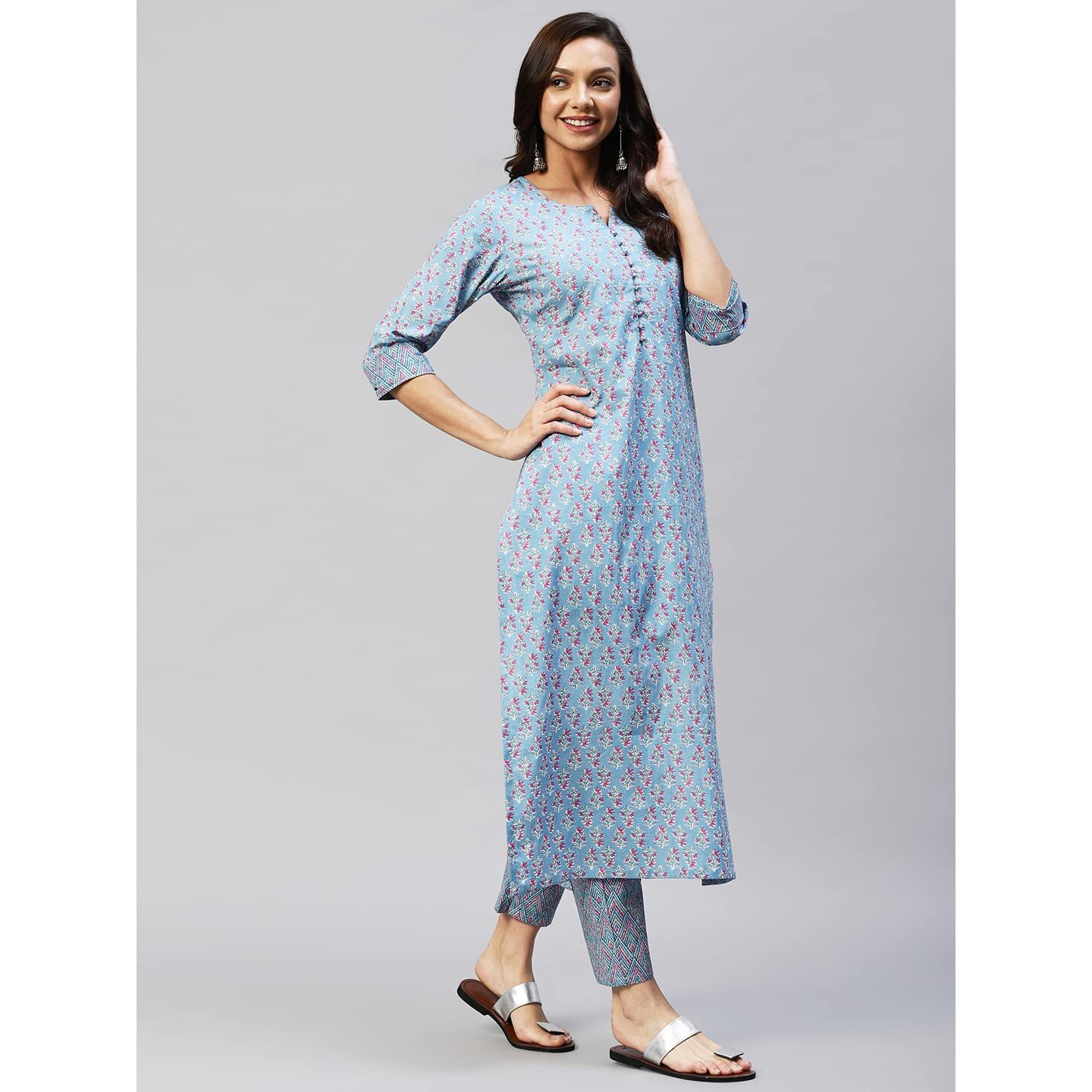 ANNI DESIGNER Women's Cotton Blend Straight Printed Kurta with Palazzo (Jooni Blue_3XL_ Blue_XXX-Large)
