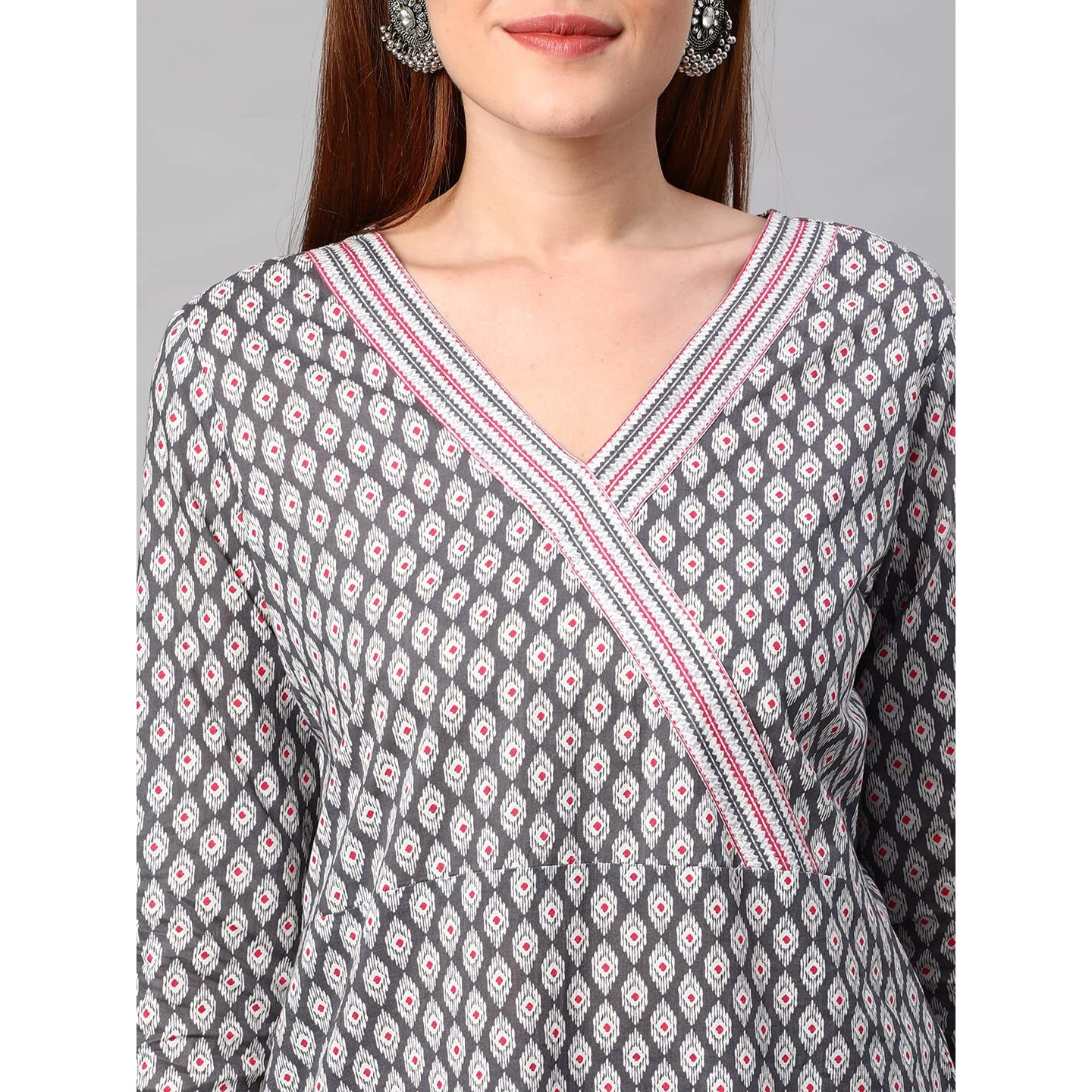 ANNI DESIGNER Women's Cotton Blend Printed Straight Kurta with Pant (Jinki-White & Grey_M_Dark Blue_Medium)