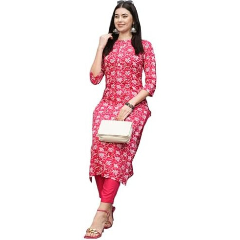 ANNI DESIGNER Women's Cotton Blend Straight Printed Kurta with Pant (Vaagdevi Pink-NW_S_Pink_Small)