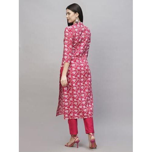 ANNI DESIGNER Women's Cotton Blend Straight Printed Kurta with Pant (Vaagdevi Pink-NW_S_Pink_Small)