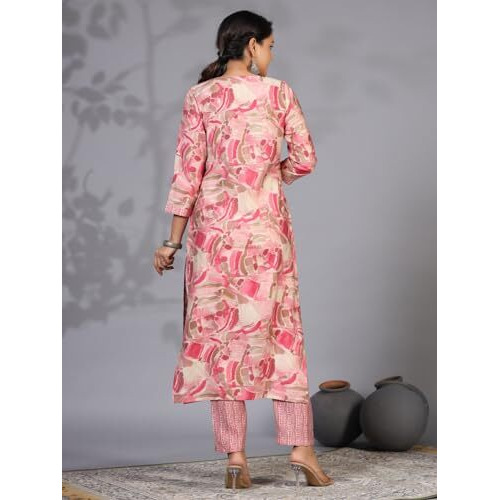 ANNI DESIGNER Women's Rayon Blend Straight Printed Kurta with Pant (Nissu Pink-NW_L_Pink_Large)