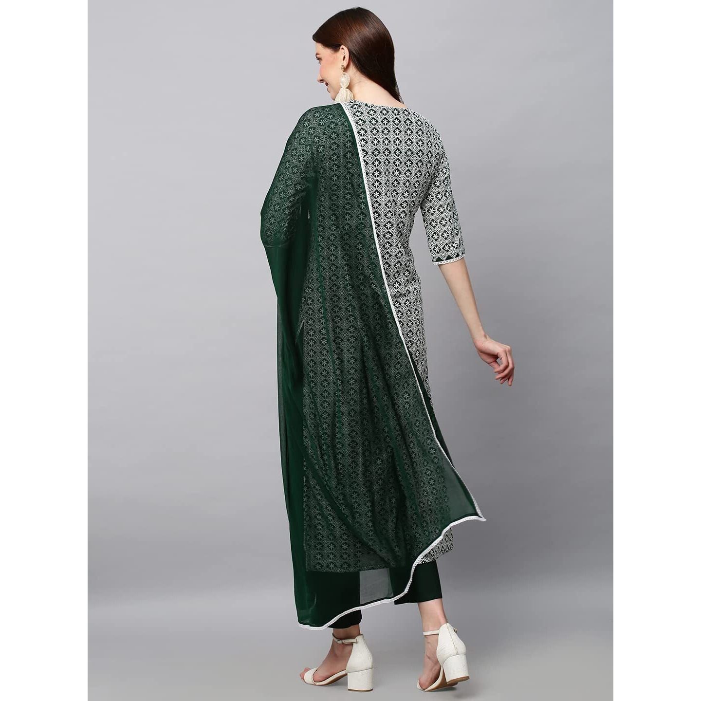 ANNI DESIGNER Women's Cotton Blend Printed Straight Kurta with Pant & Dupatta (KARAGA-Green_XXL_Green_XX-Large)