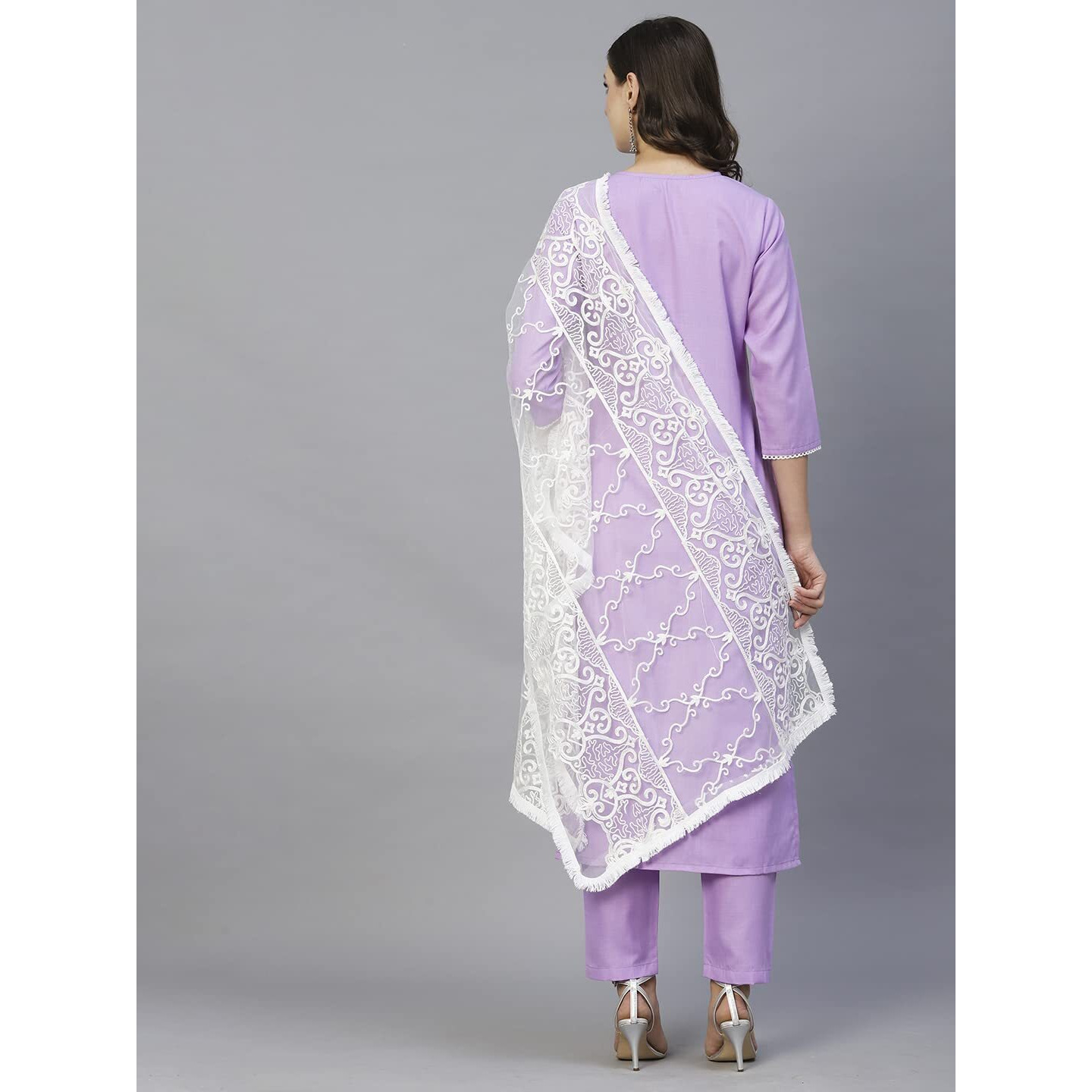 ANNI DESIGNER Women's Cotton Blend Straight Solid Kurta with Pant & Dupatta (EDDA-Purple_XXL_Purple_XX-Large)