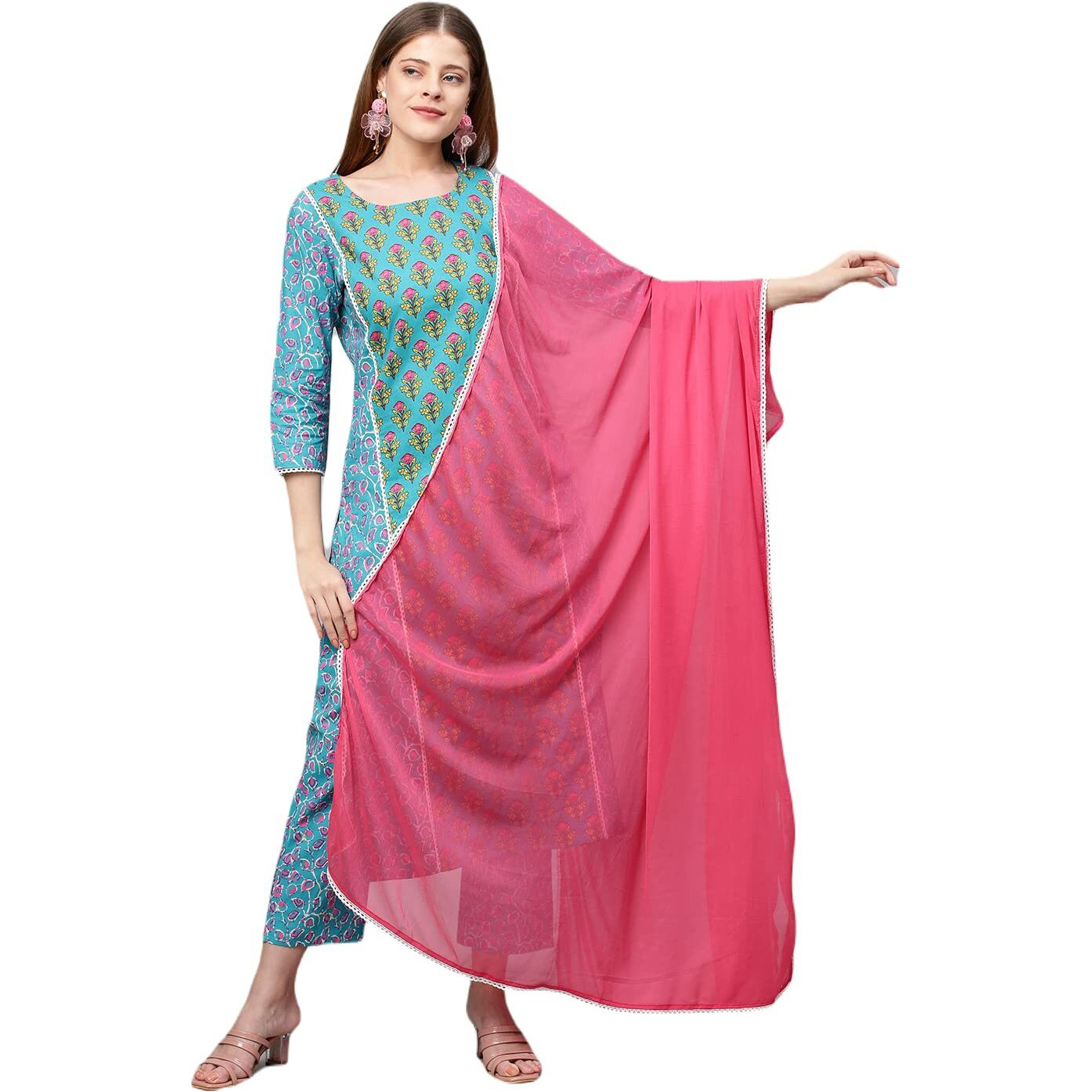ANNI DESIGNER Women's Cotton Straight Kurta with Palazzo (MOKISH_S_Multicolor_Small)