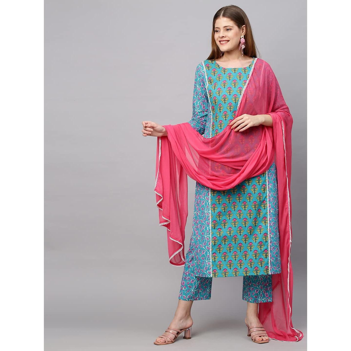 ANNI DESIGNER Women's Cotton Straight Kurta with Palazzo (MOKISH_S_Multicolor_Small)