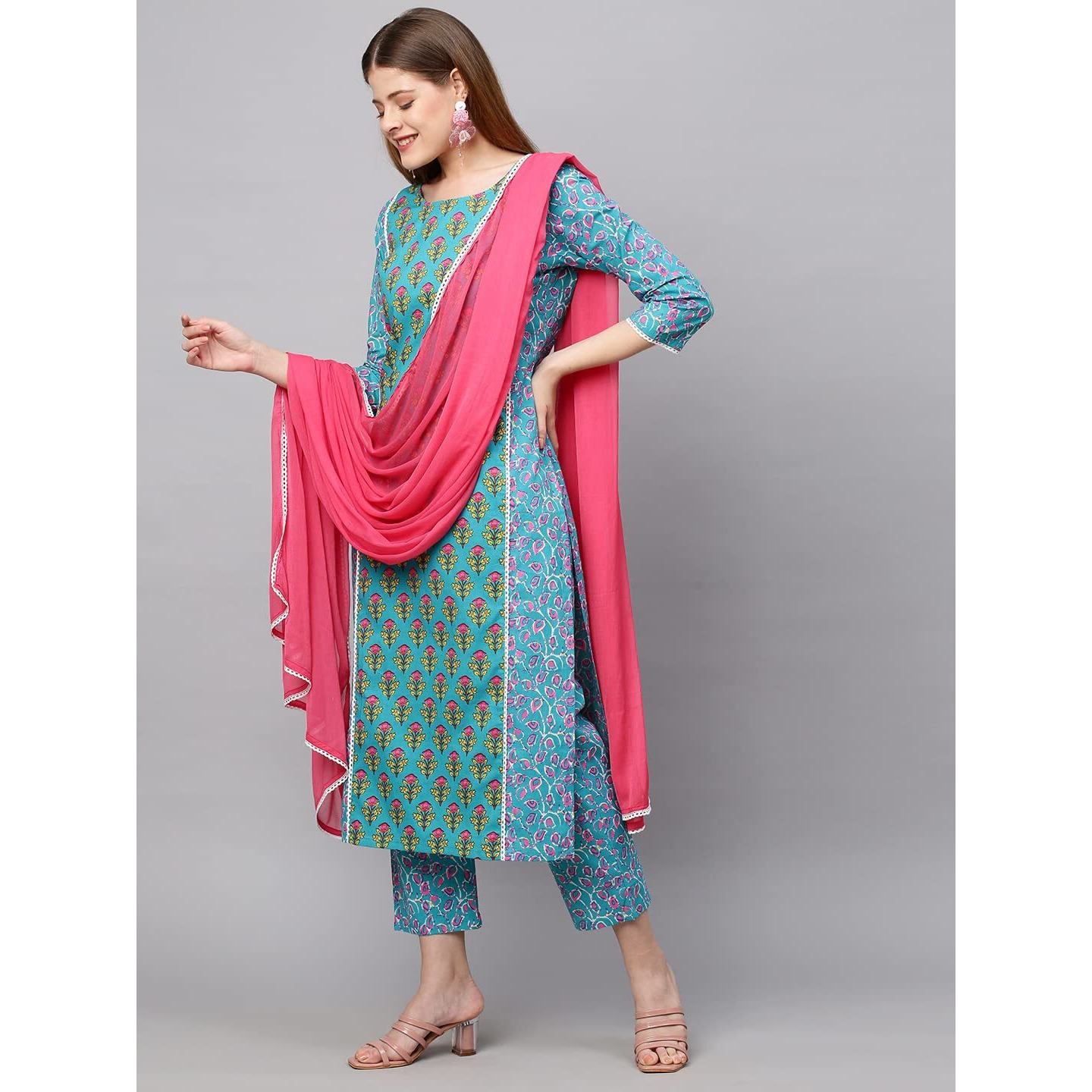 ANNI DESIGNER Women's Cotton Straight Kurta with Palazzo (MOKISH_S_Multicolor_Small)