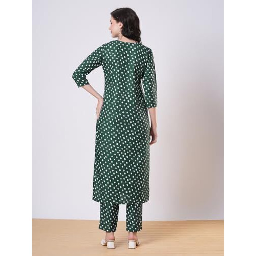 ANNI DESIGNER Women's Rayon Viscose Straight Bandhani Printed Kurta with Pant (PRANTIKA GREEN-VKS01_L_Green_Large)