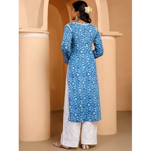 ANNI DESIGNER Women's Rayon Blend Straight Chikankari Embroidered Kurta (Nakusha Blue-NW_M_Blue_Medium)