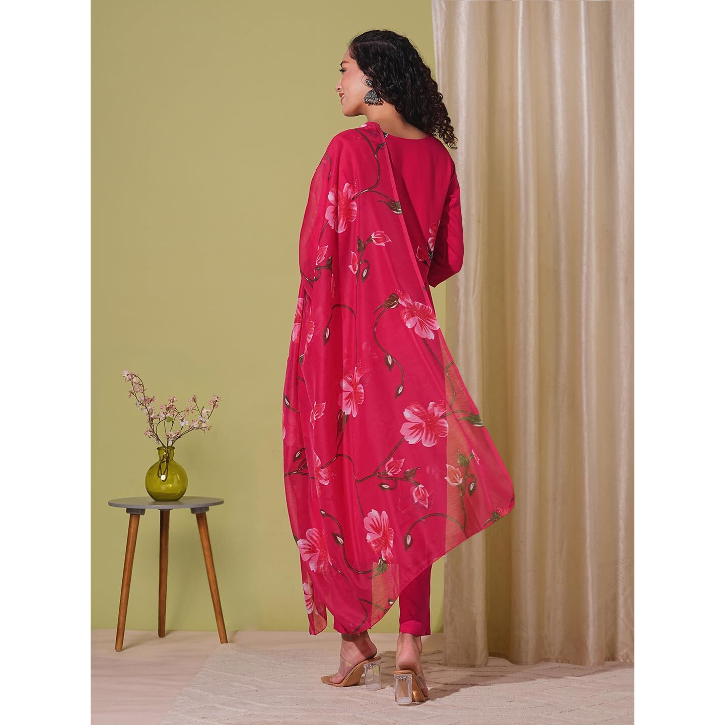 ANNI DESIGNER Women's Rayon Blend Straight Printed Kurta with Pant & Dupatta (ROKA RANI-VKS01_5XL_Pink_XXXXX-Large)