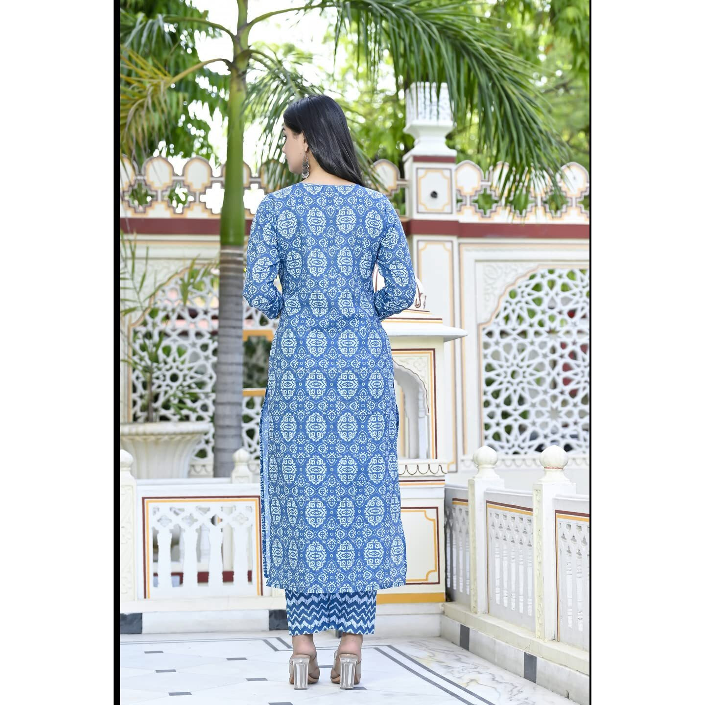 ANNI DESIGNER Women's Cotton Blend Printed Straight Kurta with Pant (Pana Blue-CMD_L_Blue_Large)