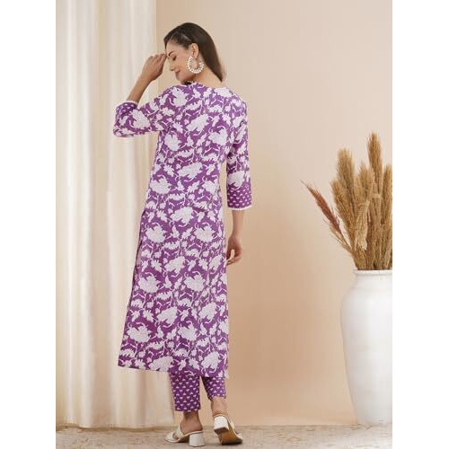 ANNI DESIGNER Women's Rayon Blend Printed Straight Kurta with Pant (Pustak Begani-VKS01_XL_Begani_X-Large)