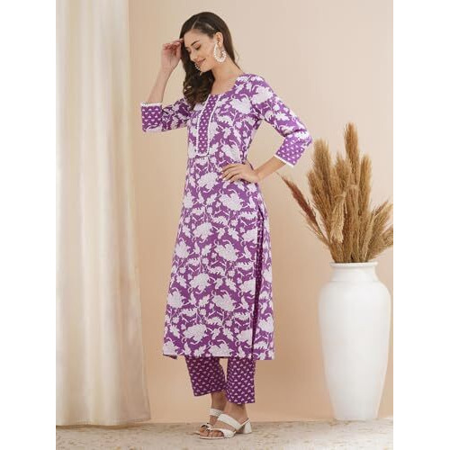 ANNI DESIGNER Women's Rayon Blend Printed Straight Kurta with Pant (Pustak Begani-VKS01_XL_Begani_X-Large)