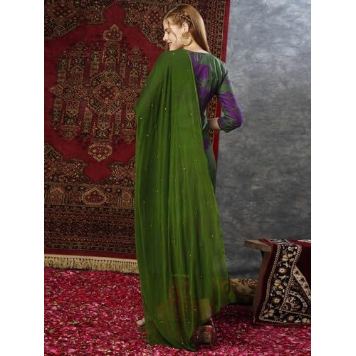 ANNI DESIGNER Women's Cotton Blend Straight Printed Kurta with Pant & Dupatta (PROTIN-Green-JL_S_Green_Small)