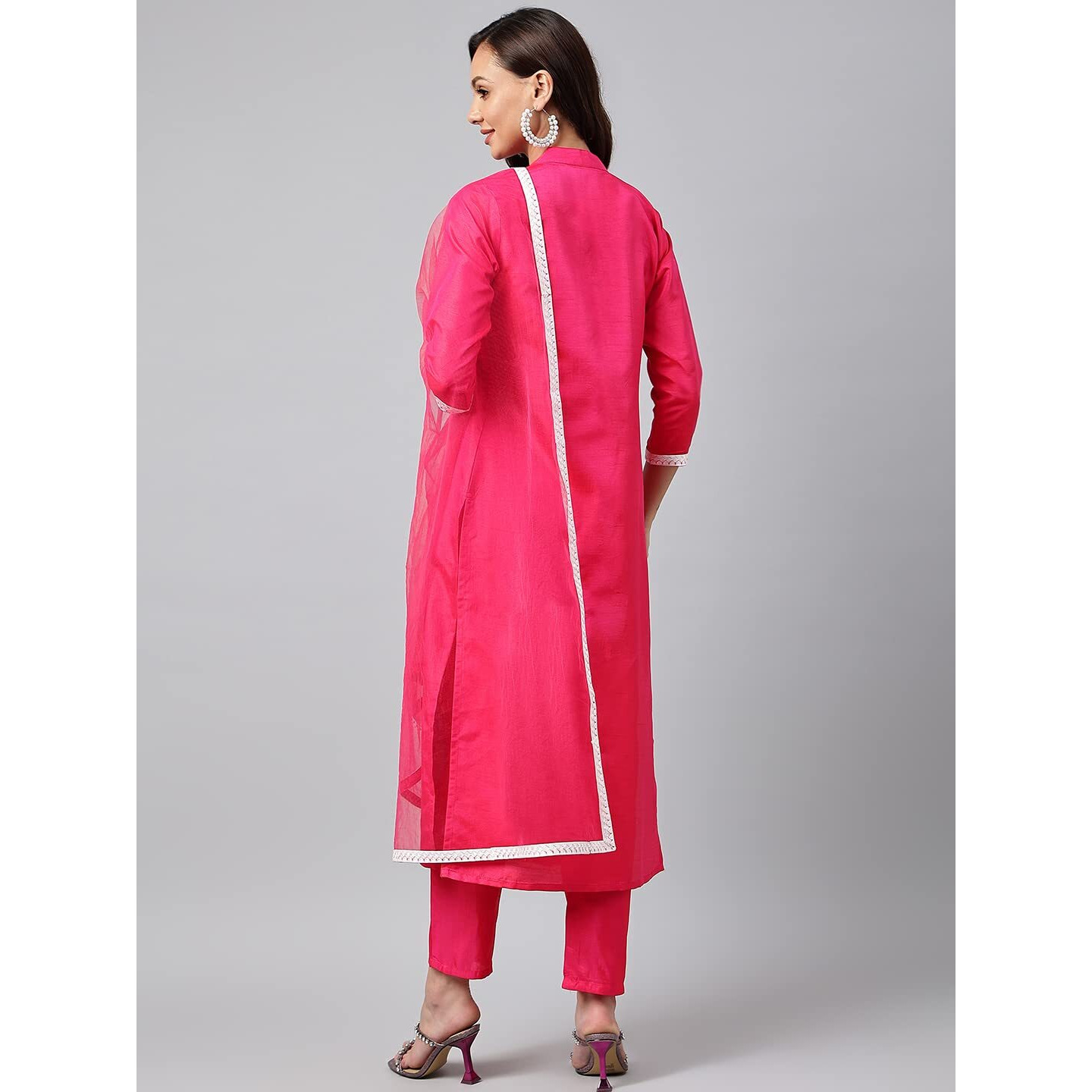 ANNI DESIGNER Women's Cotton Blend Straight Embroidered Kurta with Pant & Dupatta (Jagtara Pink_XL_Pink_X-Large)