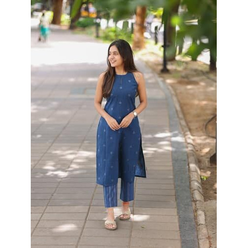 ANNI DESIGNER Women's Rayon Viscose Straight Printed Kurta with Pant (Palakad Blue_XL_Blue_X-Large)
