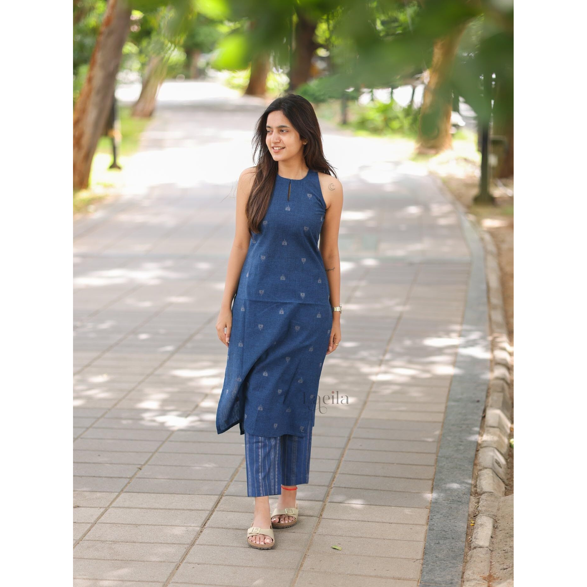 ANNI DESIGNER Women's Rayon Viscose Straight Printed Kurta with Pant (Palakad Blue_XL_Blue_X-Large)
