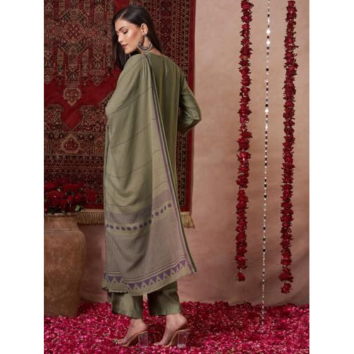 ANNI DESIGNER Women's Rayon Viscose Solid Straight Kurta with Pant & Dupatta (Raja Saab Green-VKS14_5XL_Green_XXXXX-Large)