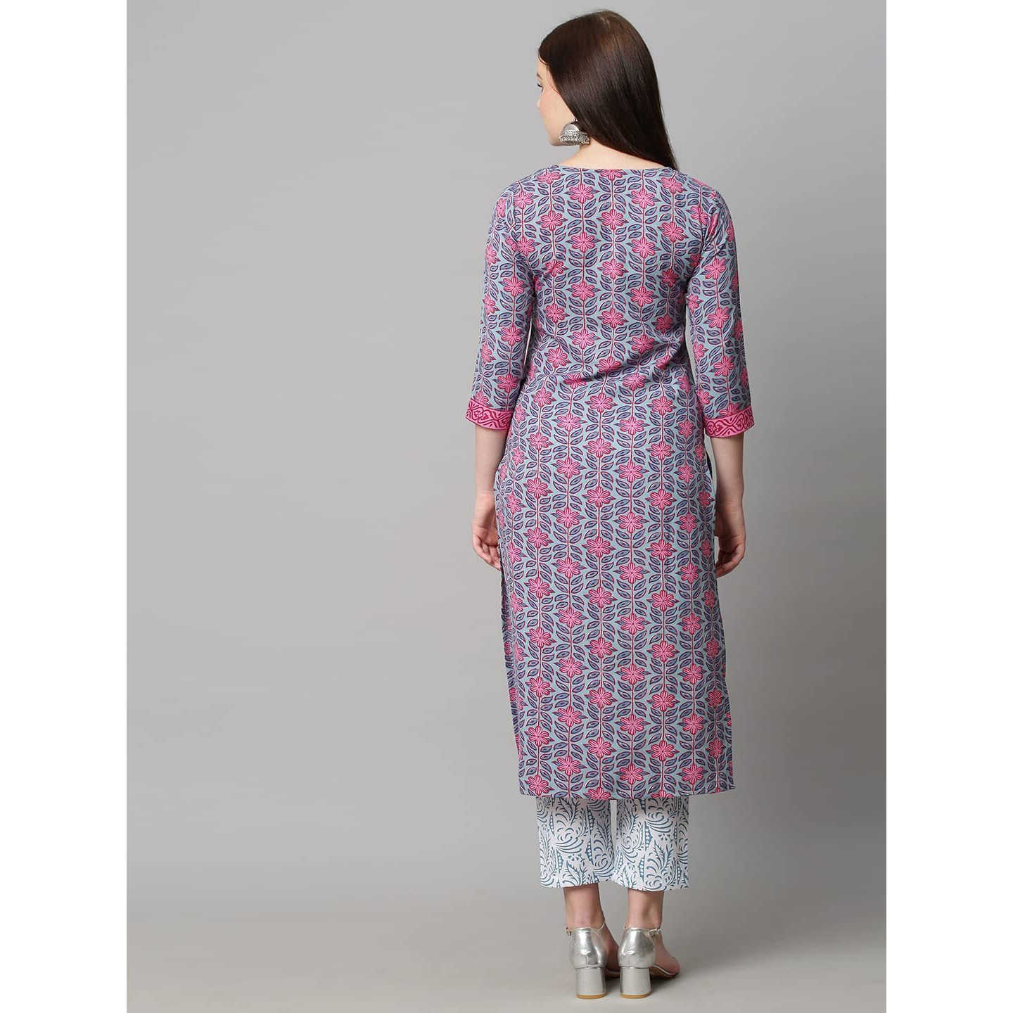 ANNI DESIGNER Women's Cotton Blend Printed Straight Kurta with Pant (Sarva-Light Blue_XXL_Dark Blue_XX-Large)
