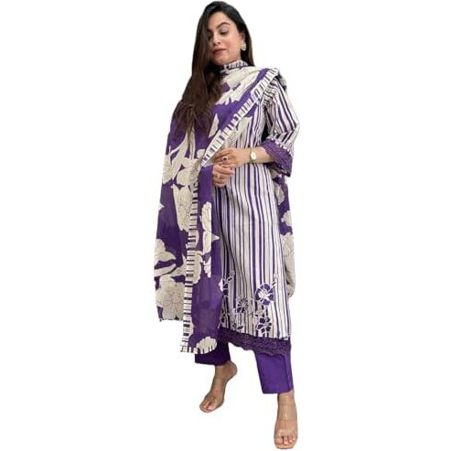 ANNI DESIGNER Women's Rayon Blend Straight Printed Kurta with Pant & Dupatta (EXHUMA BEGANI_M_Begani_Medium)