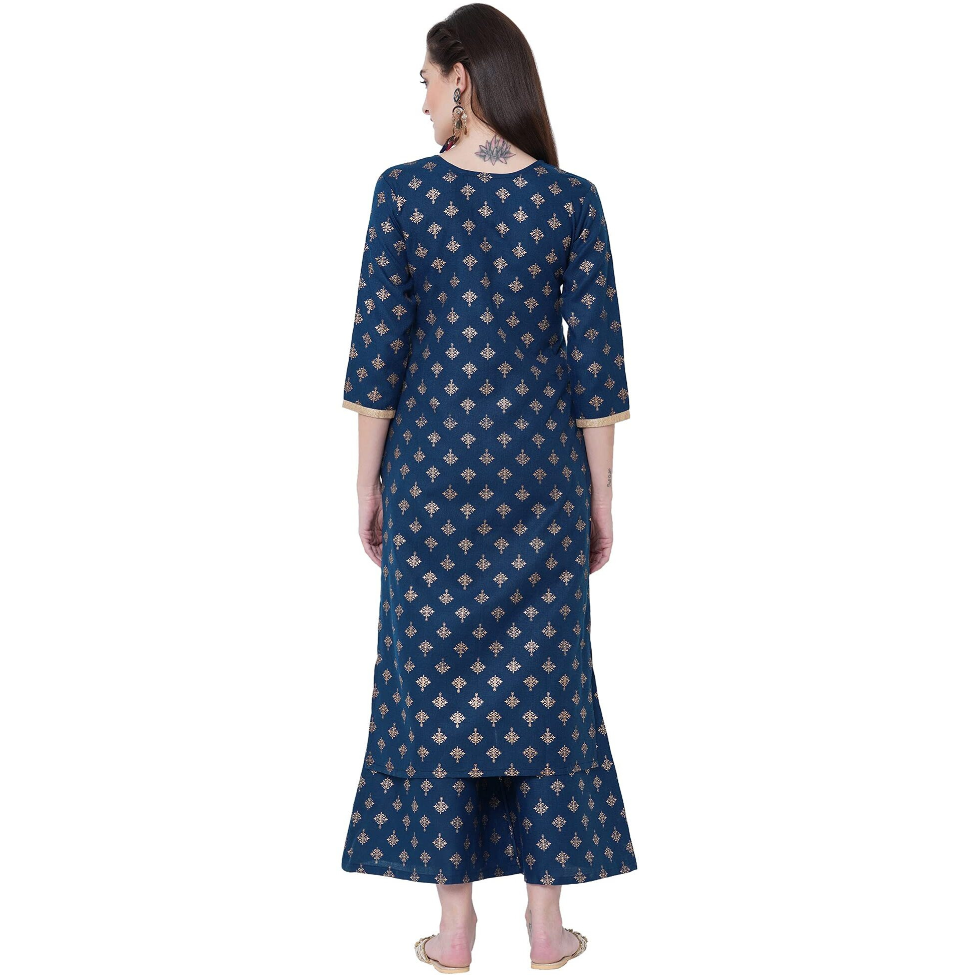 ANNI DESIGNER Women's Cotton Kurta with Palazzo (New-Blue XX-Large)
