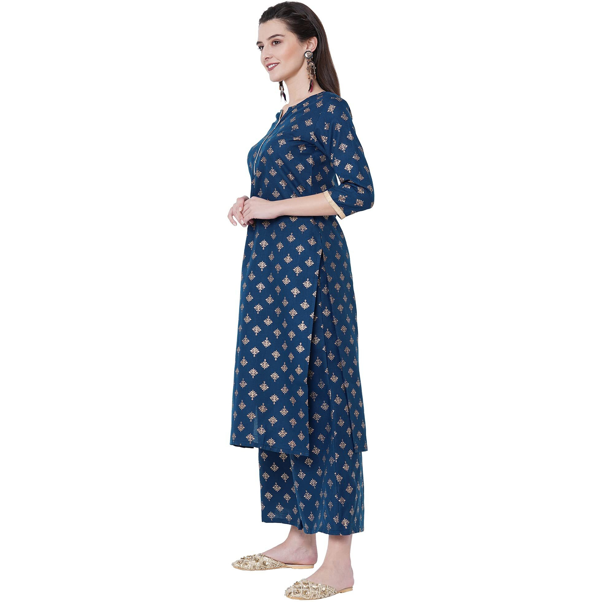 ANNI DESIGNER Women's Cotton Kurta with Palazzo (New-Blue XX-Large)