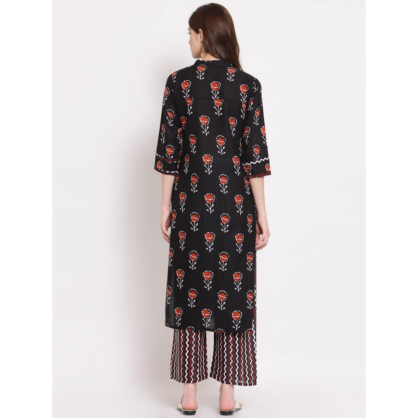 ANNI DESIGNER Women's Cotton Straight Kurta with Pant (KPT-COT-10032-BLACK_XL_Black_X-Large)