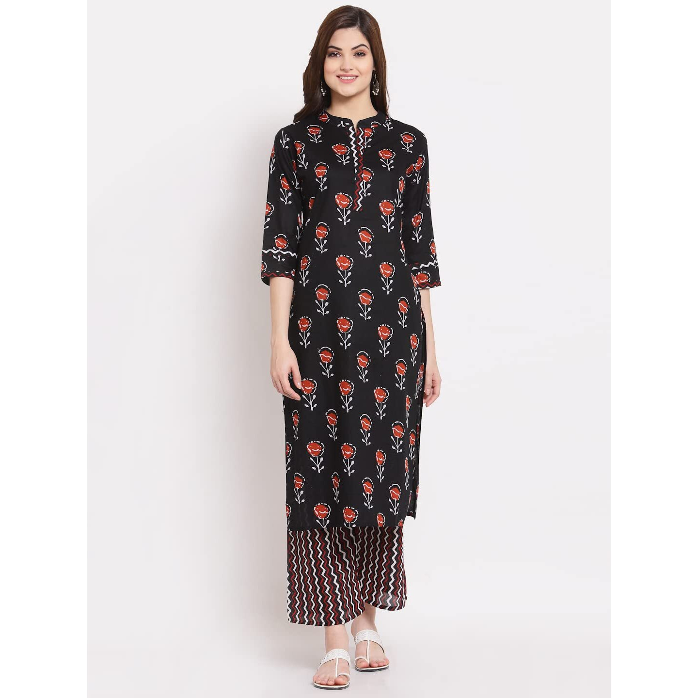 ANNI DESIGNER Women's Cotton Straight Kurta with Pant (KPT-COT-10032-BLACK_XL_Black_X-Large)