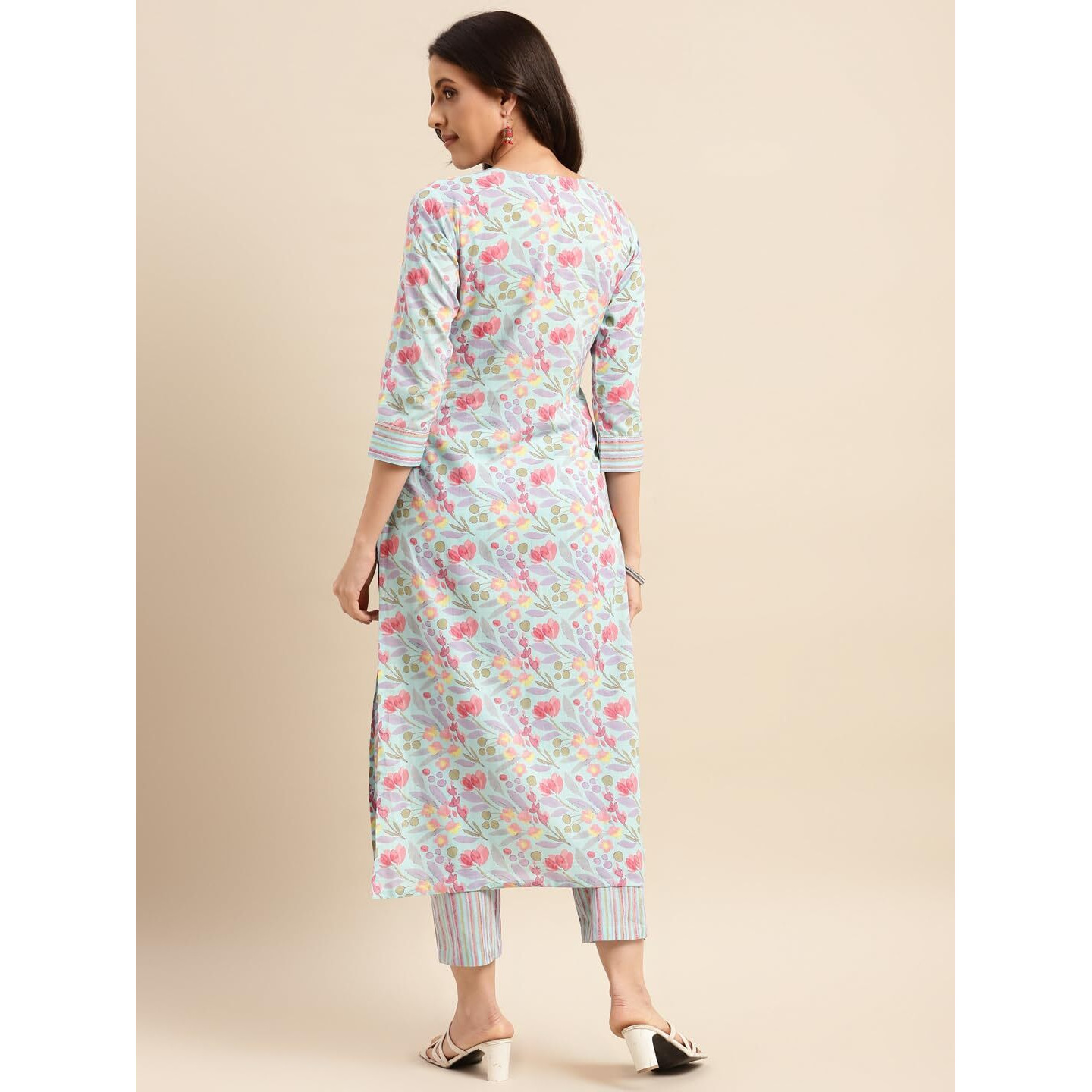 ANNI DESIGNER Women's Cotton Blend Printed Straight Kurta with Pant (Nand Blue-NWG_L_Blue_Large)