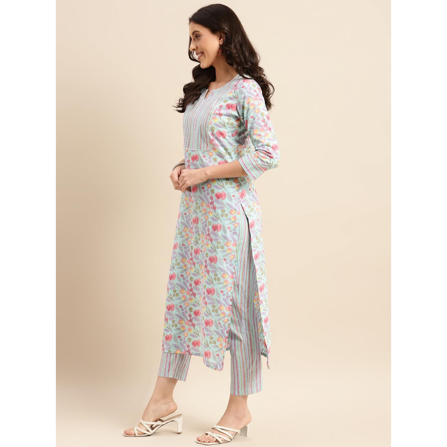 ANNI DESIGNER Women's Cotton Blend Printed Straight Kurta with Pant (Nand Blue-NWG_L_Blue_Large)