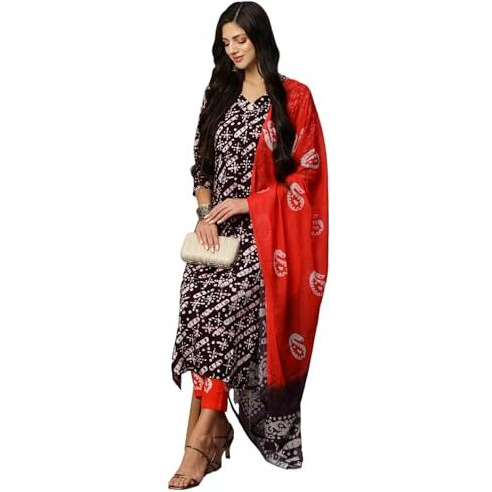 ANNI DESIGNER Women's Cotton Blend Printed Straight Kurta with Pant & Dupatta (Sukar-Blue_XL_Blue_X-Large)
