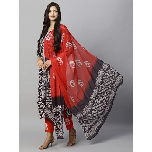 ANNI DESIGNER Women's Cotton Blend Printed Straight Kurta with Pant & Dupatta (Sukar-Blue_XL_Blue_X-Large)