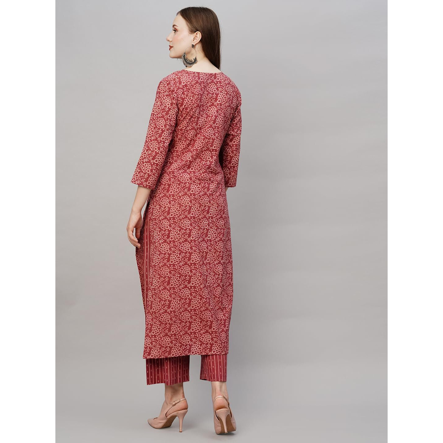 ANNI DESIGNER Women's Cotton Blend Printed Straight Kurta with Pant (Pina Peach_S_Peach_Small)